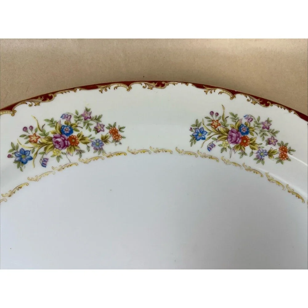 VTG Japanese T Marked Porcelain Platter 14x10.5” Floral Gold Trim Made‎ In Japan